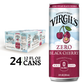 Virgil's Zero Sugar Black Cherry Soda pack with 24 slim cans, with a single slim can displayed next to it.